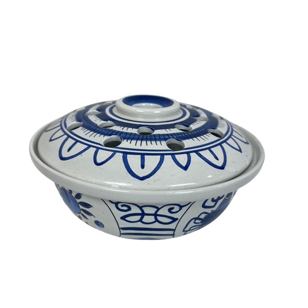 Vintage Delft Holland Flower Frog Pot Holder Blue White Ceramic 1965